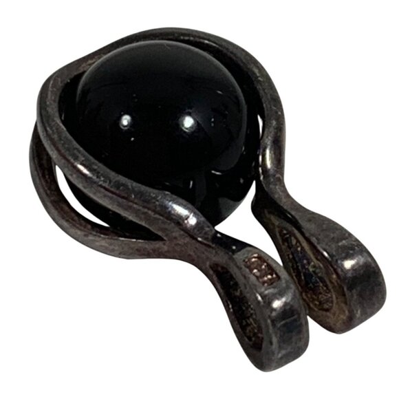 Designer Signed LJ Sterling Silver 925 Pendant ONLY w/ Black Spinning Onyx - Picture 6 of 7